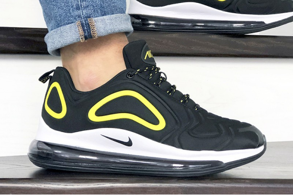 Мужские кроссовки Nike Air Max 720 черные с белым и желтым