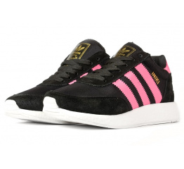 Женские кроссовки Adidas Iniki Runner черные с розовым