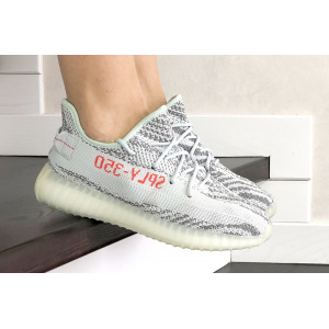 Женские кроссовки Adidas Yeezy Boost 350 V2 серые с бирюзовым