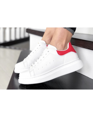 Женские кроссовки Alexander McQueen Oversized Sole Low Sneaker белые с красным