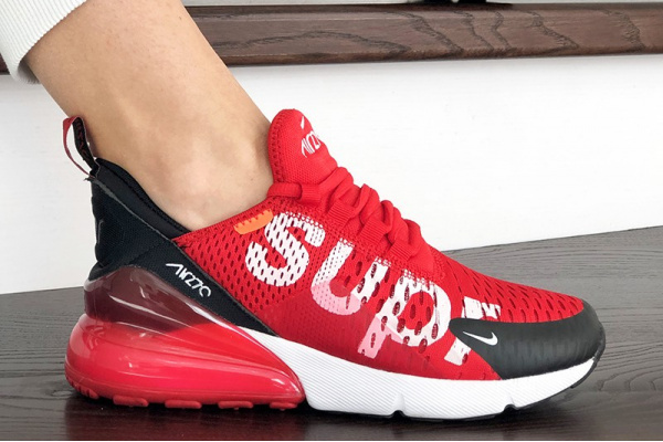Женские кроссовки Nike Air Max 270 x Supreme красные с белым