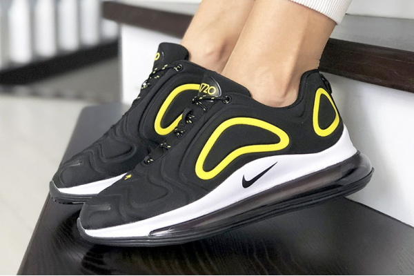 Женские кроссовки Nike Air Max 720 черные с белым и желтым