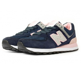 Женские кроссовки New Balance 574 темно-синие с розовым