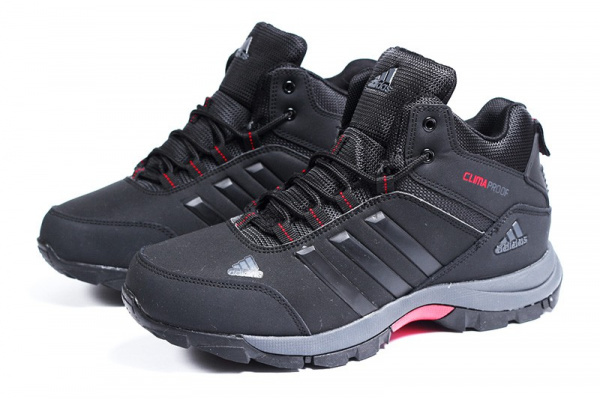 Мужские ботинки на меху Adidas ClimaProof черные с красным