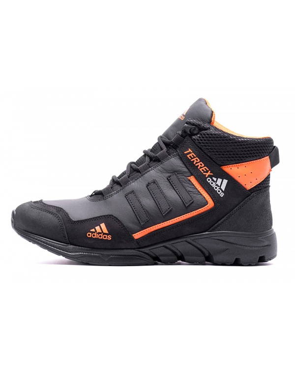 Мужские ботинки на меху Adidas TERREX черные с оранжевым