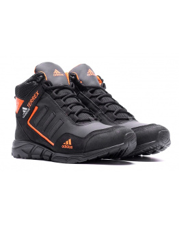 Мужские ботинки на меху Adidas TERREX черные с оранжевым