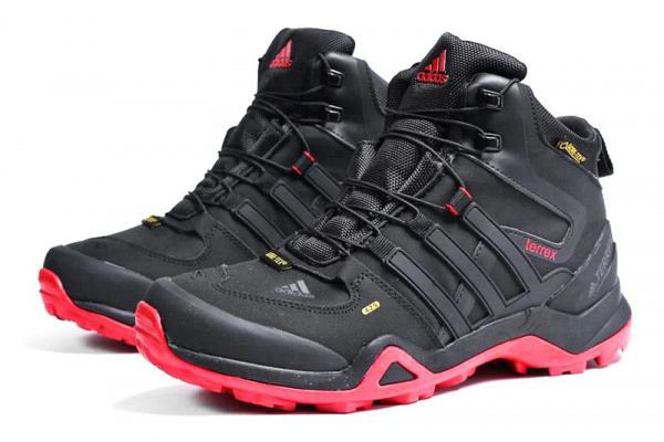 Мужские ботинки на меху Adidas Terrex Fast R High GTX черные с красным