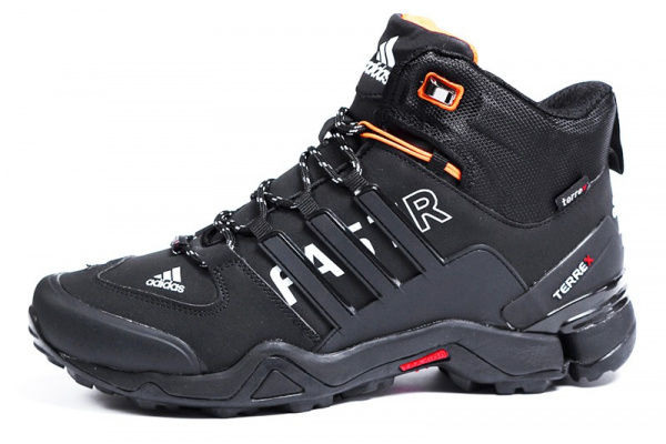 Мужские ботинки на меху Adidas Terrex Fast R Mid GTX черные с оранжевым