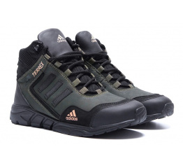 Купить Мужские ботинки на меху Adidas TERREX темно-зеленые в Украине