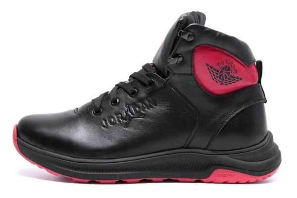 Мужские ботинки на меху Jordan черные с красным