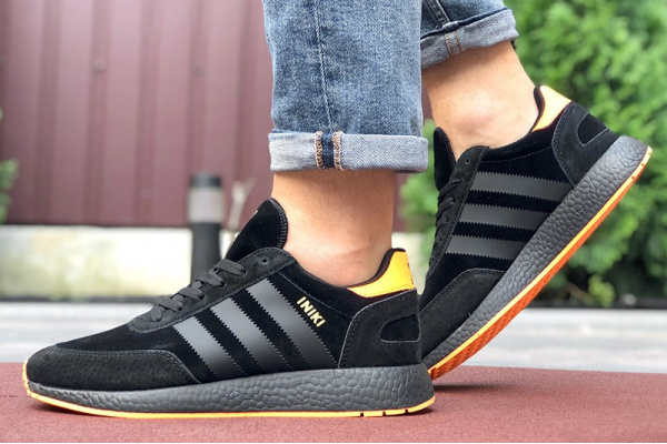 Мужские кроссовки Adidas Iniki Runner черные с оранжевым
