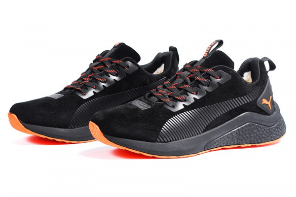 Мужские кроссовки на меху Puma Hybrid NX черные с оранжевым