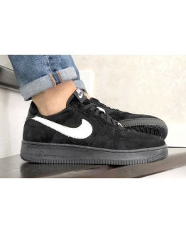 Мужские кроссовки Nike Air Force 1 Low черные с белым (black/white/suede)