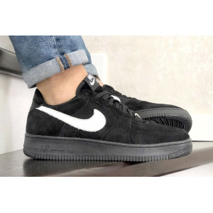 Мужские кроссовки Nike Air Force 1 Low черные с белым (black/white/suede)