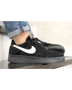 Мужские кроссовки Nike Air Force 1 Low черные с белым (black/white/suede)