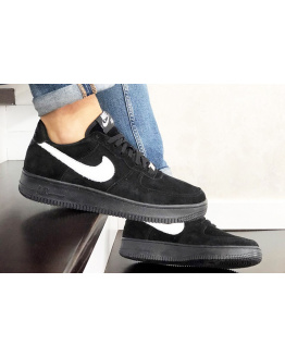 Мужские кроссовки Nike Air Force 1 Low черные с белым (black/white/suede)