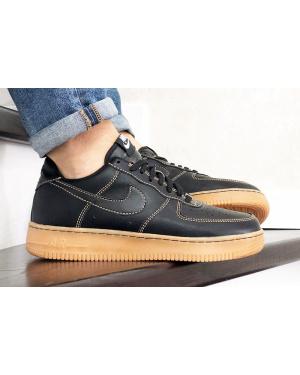 Мужские кроссовки Nike Air Force 1 Low черные с коричневым (black/gum)