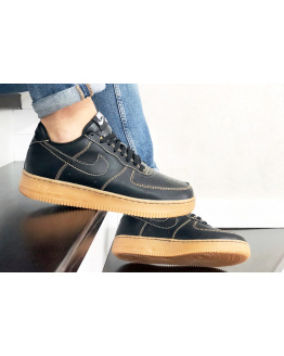 Мужские кроссовки Nike Air Force 1 Low черные с коричневым (black/gum)