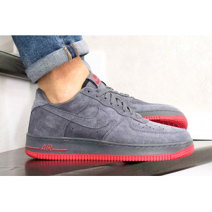 Мужские кроссовки Nike Air Force 1 Low серые с красным (grey/red/suede)
