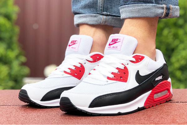 Мужские кроссовки Nike Air Max 90 белые с красным