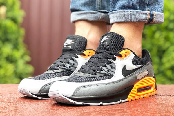 Мужские кроссовки Nike Air Max 90 черные с серым и оранжевым