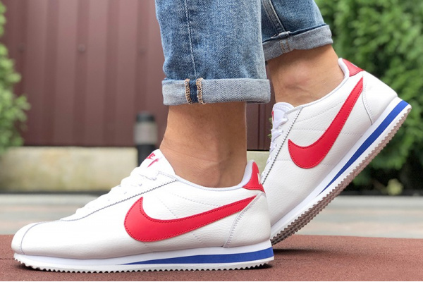 Мужские кроссовки Nike Classic Cortez Leather белые с красным