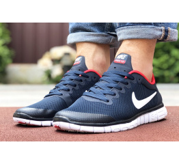 Мужские кроссовки Nike Free Run 3.0 темно-синие с белым и красным