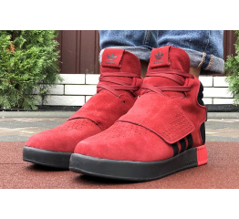 Купить Мужские высокие кроссовки на меху Adidas Tubular Invader Strap красные в Украине
