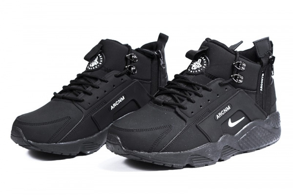 Мужские высокие кроссовки на меху Nike Huarache х Acronym City черные