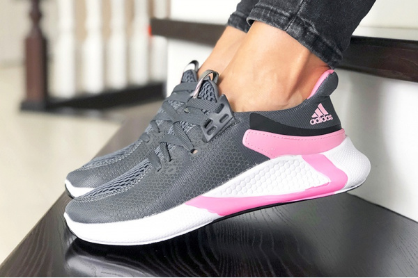 Женские кроссовки Adidas Bounce темно-серые с розовым