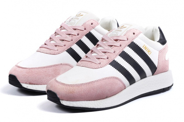 Женские кроссовки на меху Adidas Iniki Runner розовые с белым