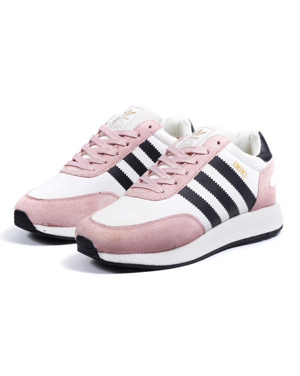 Женские кроссовки на меху Adidas Iniki Runner розовые с белым