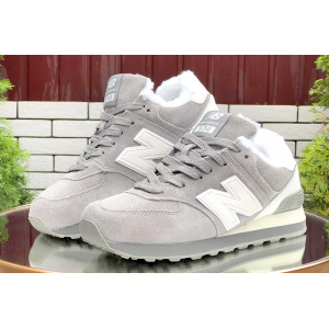 Жіночі кросівки зимові New Balance 574 Fur сірі з білим