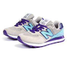 Купить Женские кроссовки New Balance 574 бежевые с фиолетовым и голубым