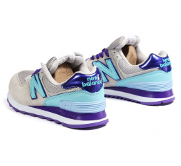 Купить Женские кроссовки New Balance 574 бежевые с фиолетовым и голубым в Украине