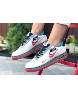 Жіночі кросівки Nike Air Force 1 Low Script Swoosh білі з червоним и голубым