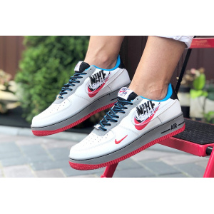 Женские кроссовки Nike Air Force 1 Low Script Swoosh белые с красным и голубым