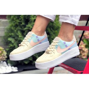 Женские кроссовки Nike Air Force 1 Sage Low бежевые с голубым