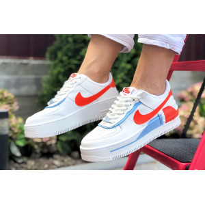Женские кроссовки Nike Air Force 1 Shadow белые с красным и голубым