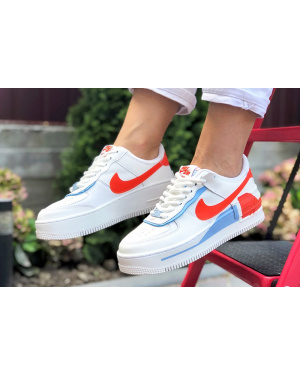 Жіночі кросівки Nike Air Force 1 Shadow білі з червоним и голубым