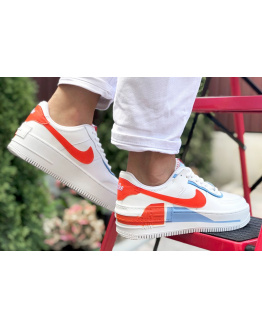 Жіночі кросівки Nike Air Force 1 Shadow білі з червоним и голубым