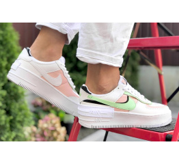 Женские кроссовки Nike Air Force 1 Shadow белые с персиковым и салатовым