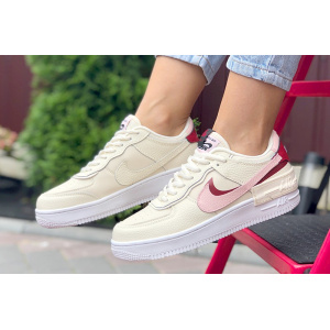 Женские кроссовки Nike Air Force 1 Shadow бежевые с розовым