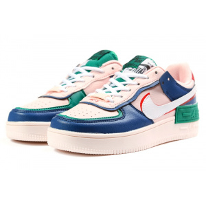 Женские кроссовки Nike Air Force 1 Shadow розовые с синим и зеленым