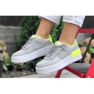 Жіночі кросівки Nike Air Force 1 Shadow сірі с неоново-зеленым