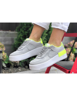 Жіночі кросівки Nike Air Force 1 Shadow сірі с неоново-зеленым