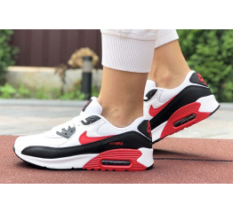 Женские кроссовки Nike Air Max 90 белые с черным и красным