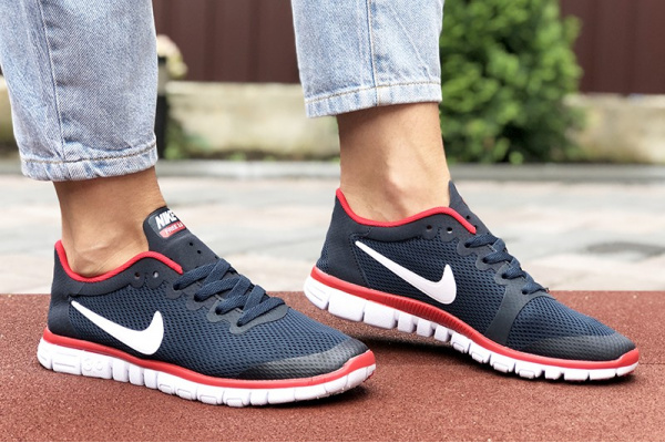 Женские кроссовки Nike Free Run 3.0 темно-синие с белым и красным