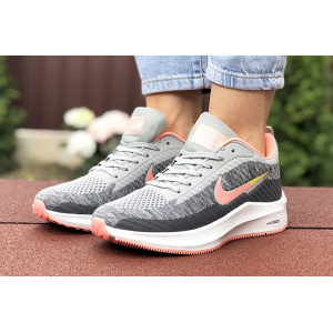 Женские кроссовки Nike Zoom Lunar 3 серые с коралловым