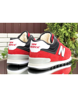 Жіночі високі кросівки зимові New Balance 574 Mid Fur червоні